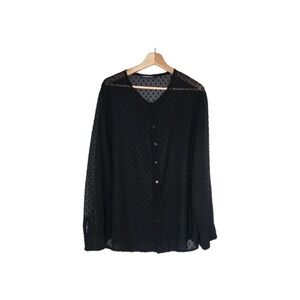 Incerun Black Dotted Sheer Long Sleeve Button-Up Top Womens Size XL Whimsgoth